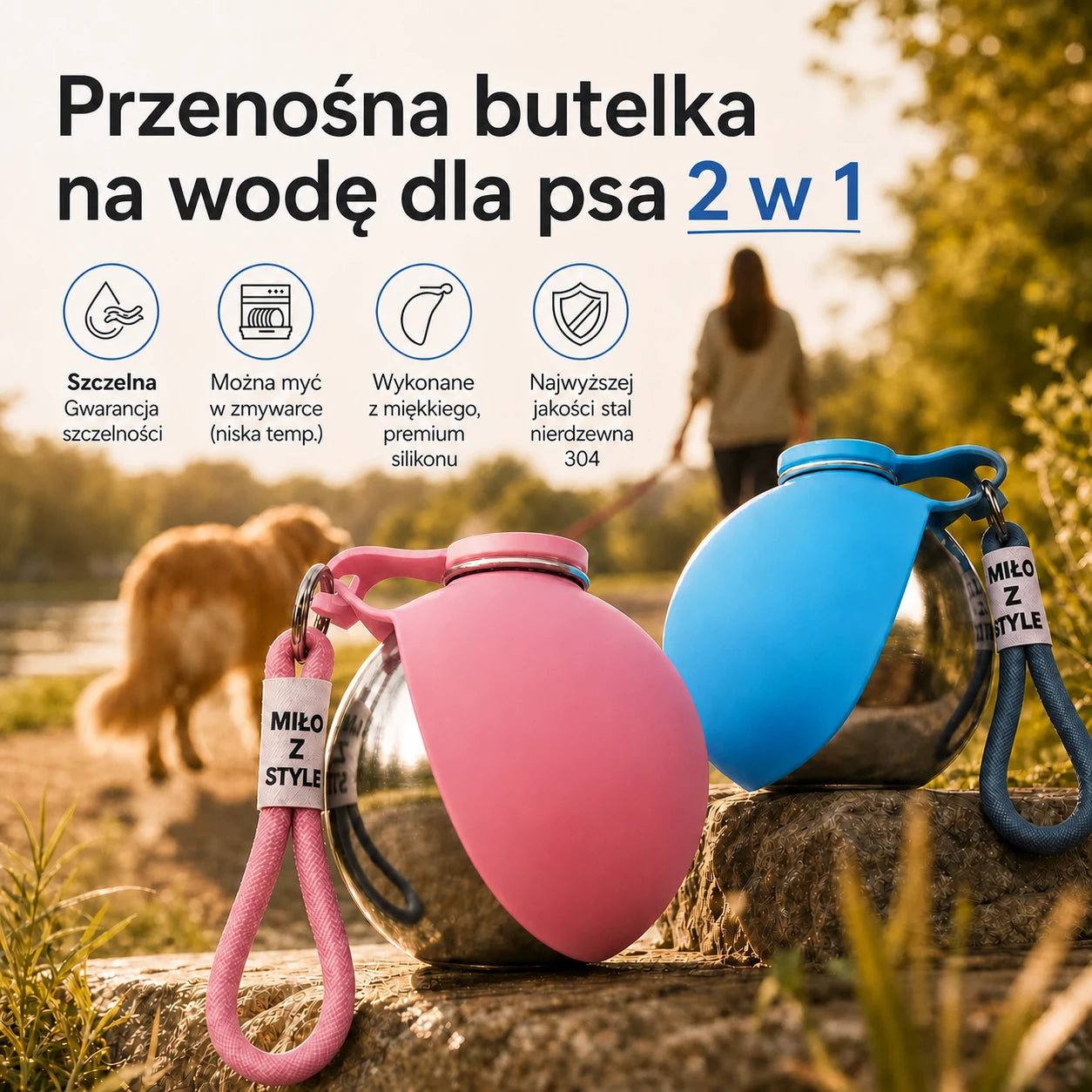 Trovi™ Przenośna Butelka na Wodę dla Psa z Miseczką — 300 ml